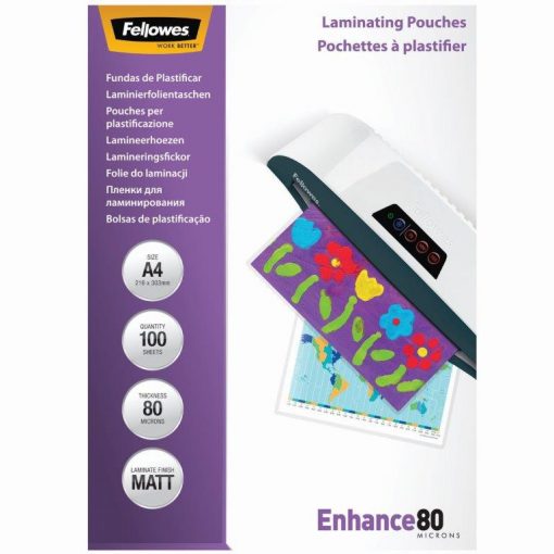 Lamináló fólia, A4, 80 mikron, matt, 100 db/doboz, Fellowes® 