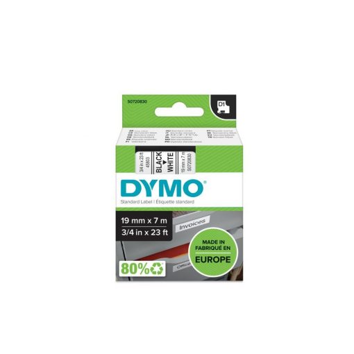 Feliratozógép szalag Dymo D1 S0720830/45803 19mmx7m ORIGINAL fekete/fehér